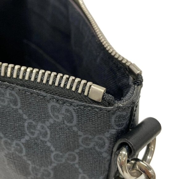 Auth GUCCI GG Supreme 474139 Dark Gray Black PVC Leather Shoulder Bag - Picture 11 of 15